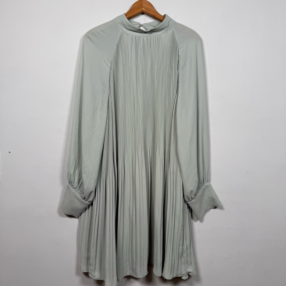 H&M Mint Green Floaty High Neck Pleated Dress, Size L